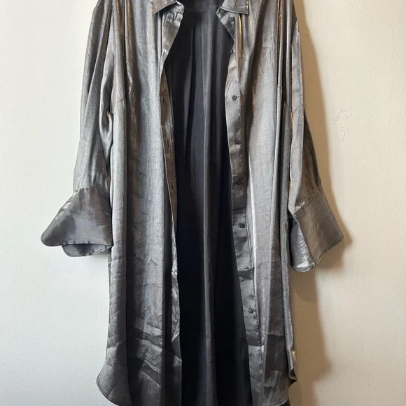 Silver Long Sleeve Button-Down Duster - Picture 2 of 8